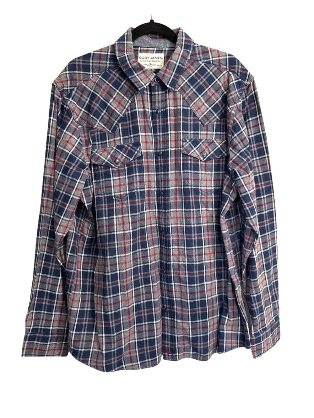 Cody James XL Western Plaid Button-Up Shirt Blue Red Gray Cotton